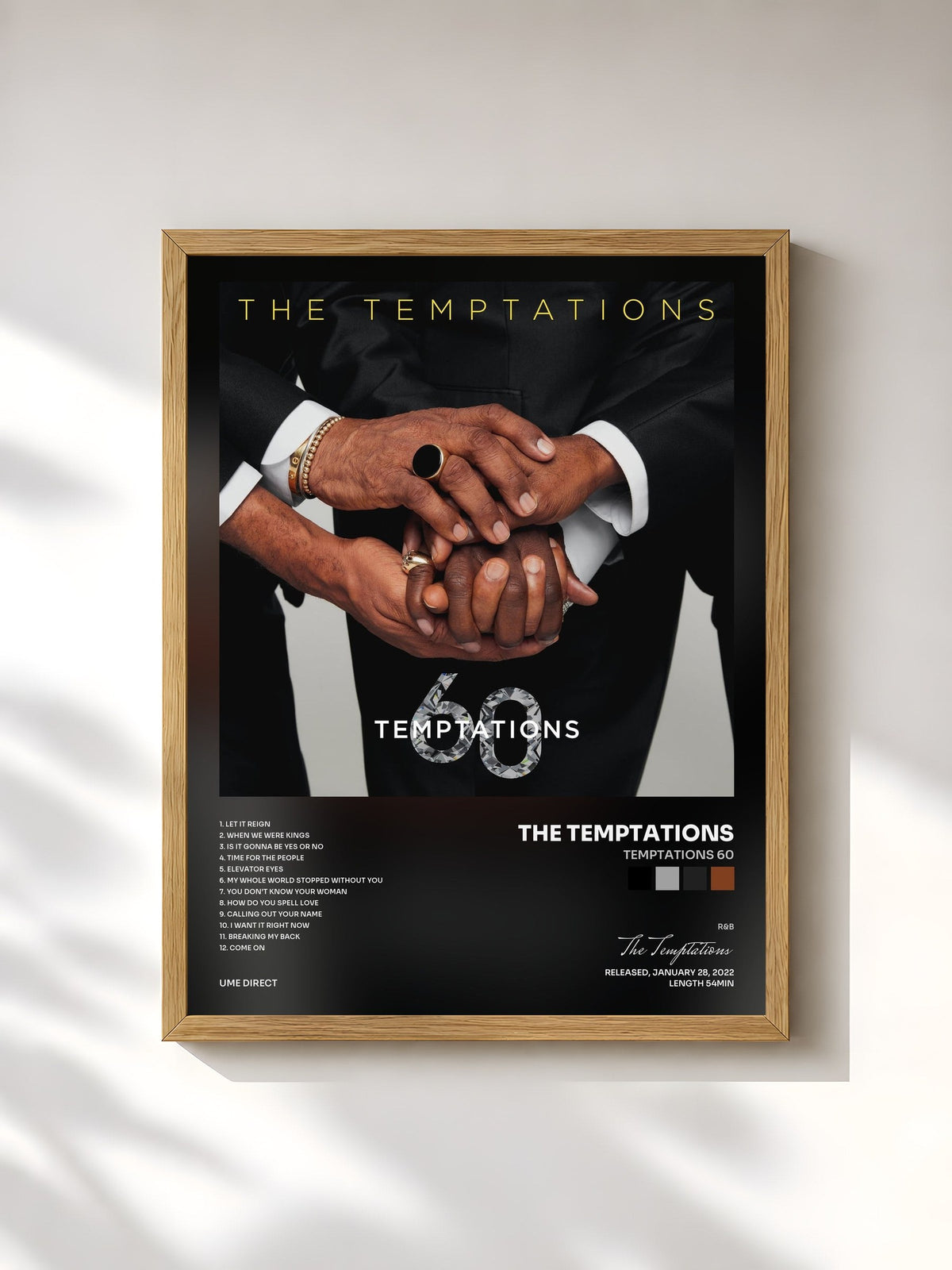 #bois Tableau de l'album Temptations 60 de The Temptations, cadre en bois brut, imprimé et encadré en France