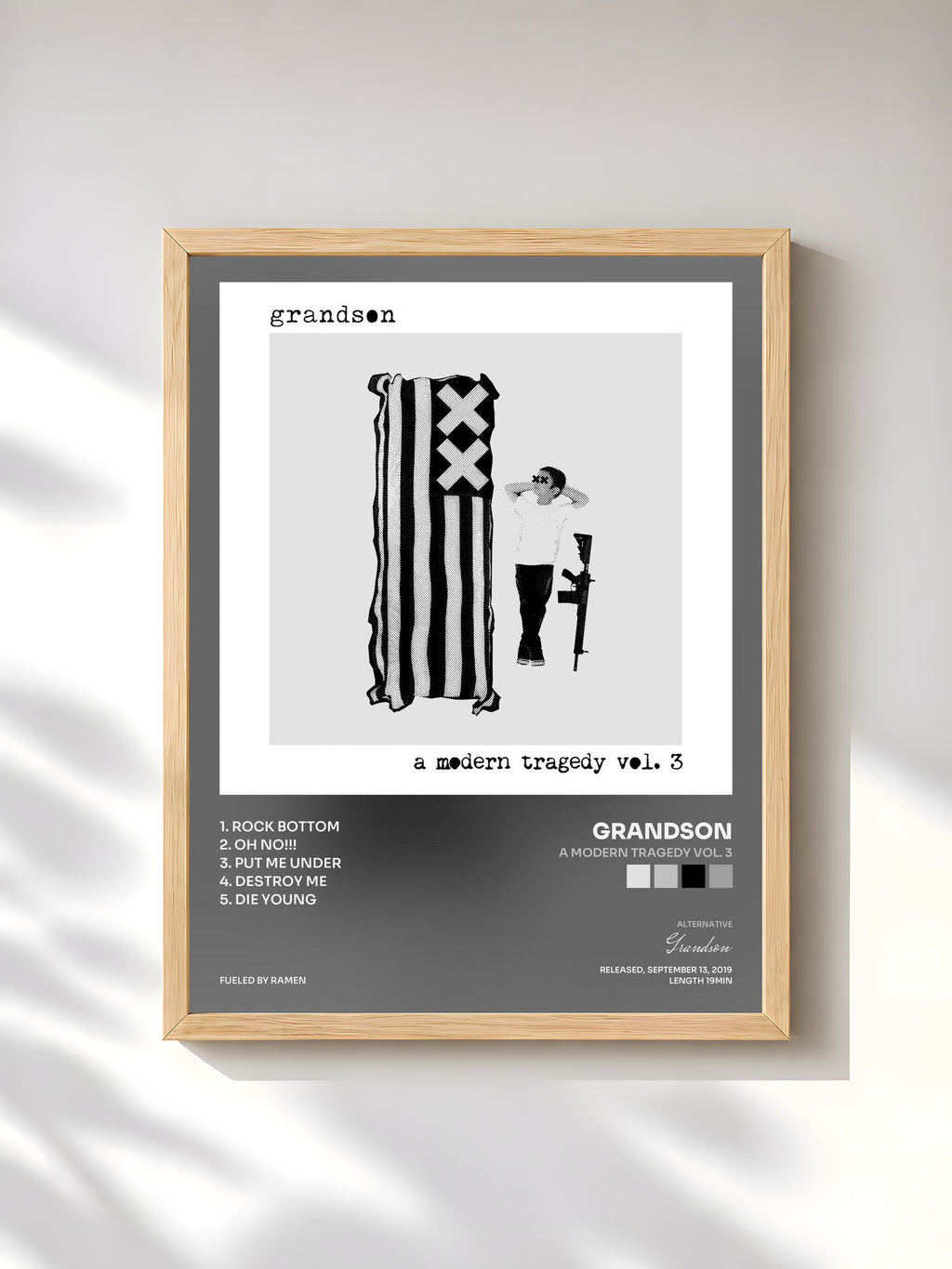 #bois Tableau de l'album a modern tragedy vol. 3 de Grandson, cadre en bois brut, imprimé et encadré en France