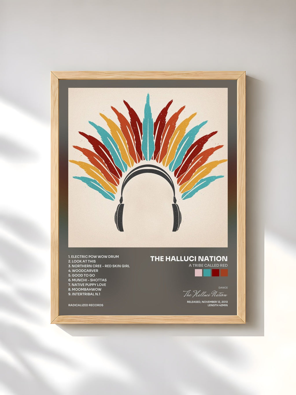 #bois Tableau de l'album A Tribe Called Red de The Halluci Nation, cadre en bois brut, imprimé et encadré en France