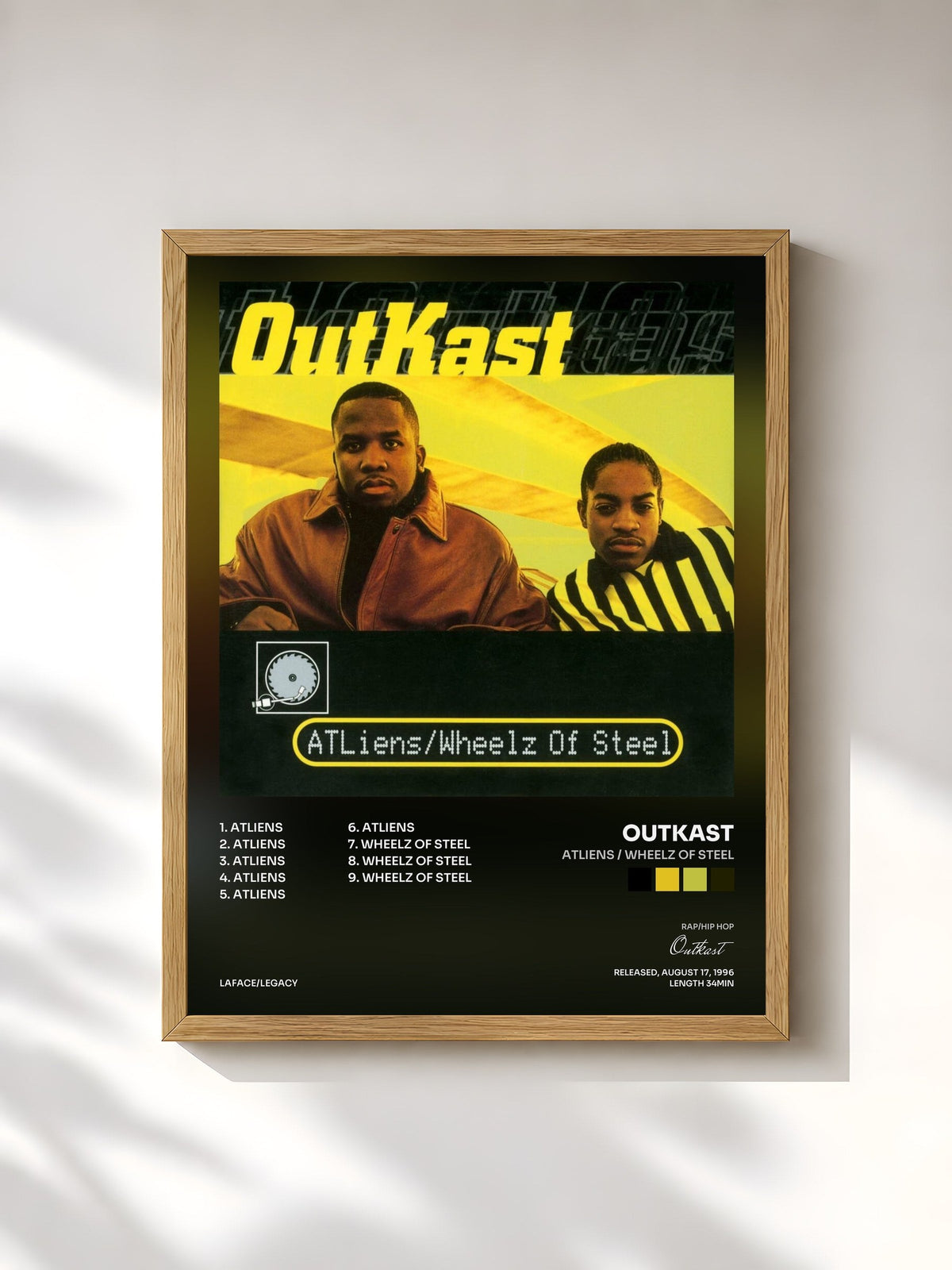 #bois Tableau de l'album ATLiens / Wheelz of Steel de Outkast, cadre en bois brut, imprimé et encadré en France