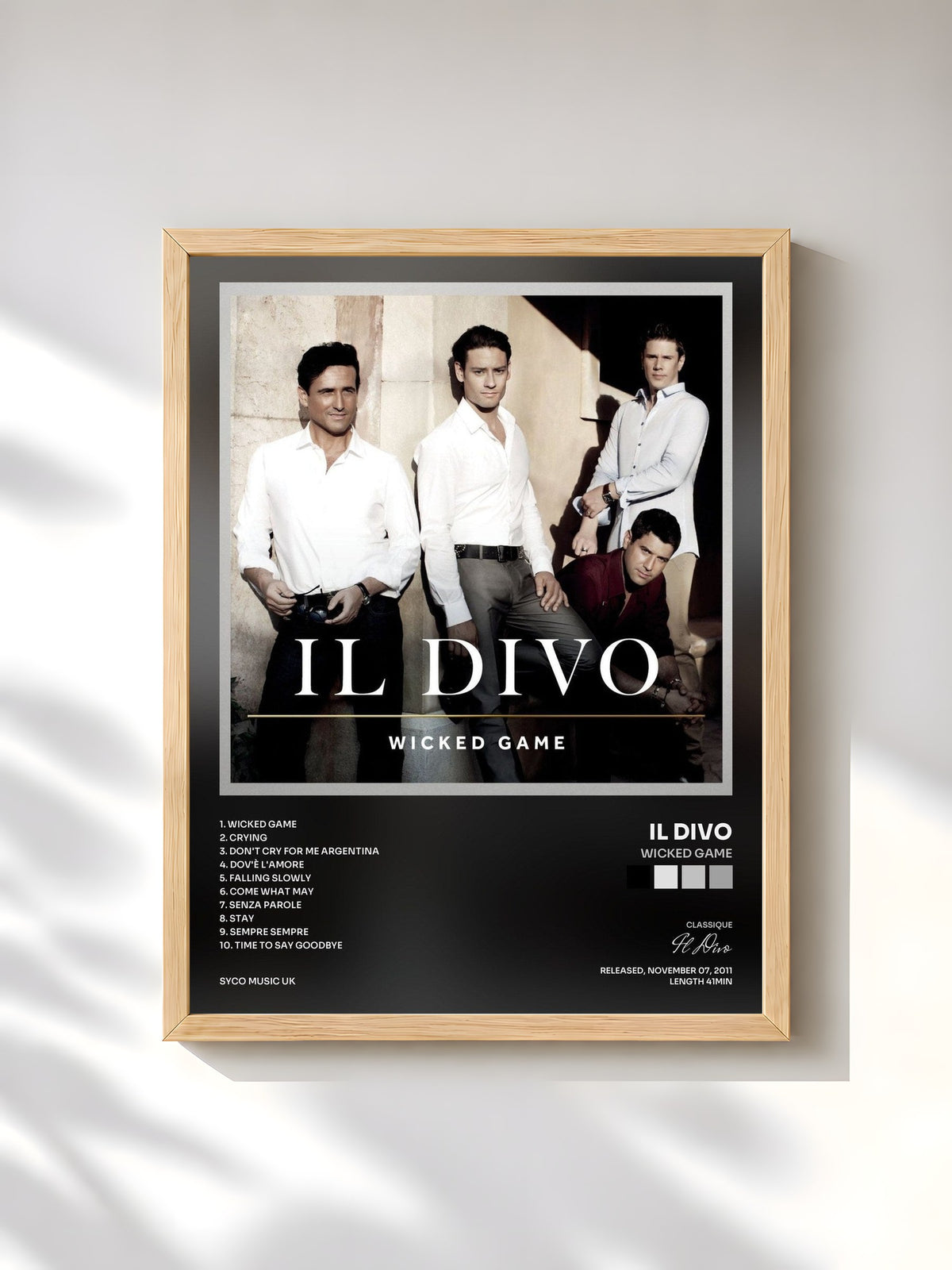 #bois Tableau de l'album Wicked Game de Il Divo, cadre en bois brut, imprimé et encadré en France
