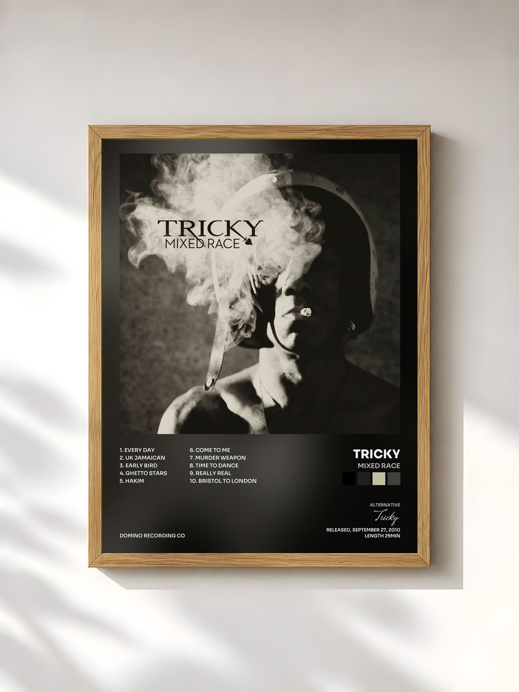 #bois Tableau de l'album Mixed Race de Tricky, cadre en bois brut, imprimé et encadré en France