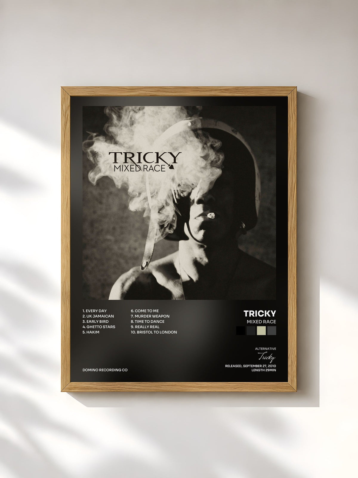 #bois Tableau de l'album Mixed Race de Tricky, cadre en bois brut, imprimé et encadré en France