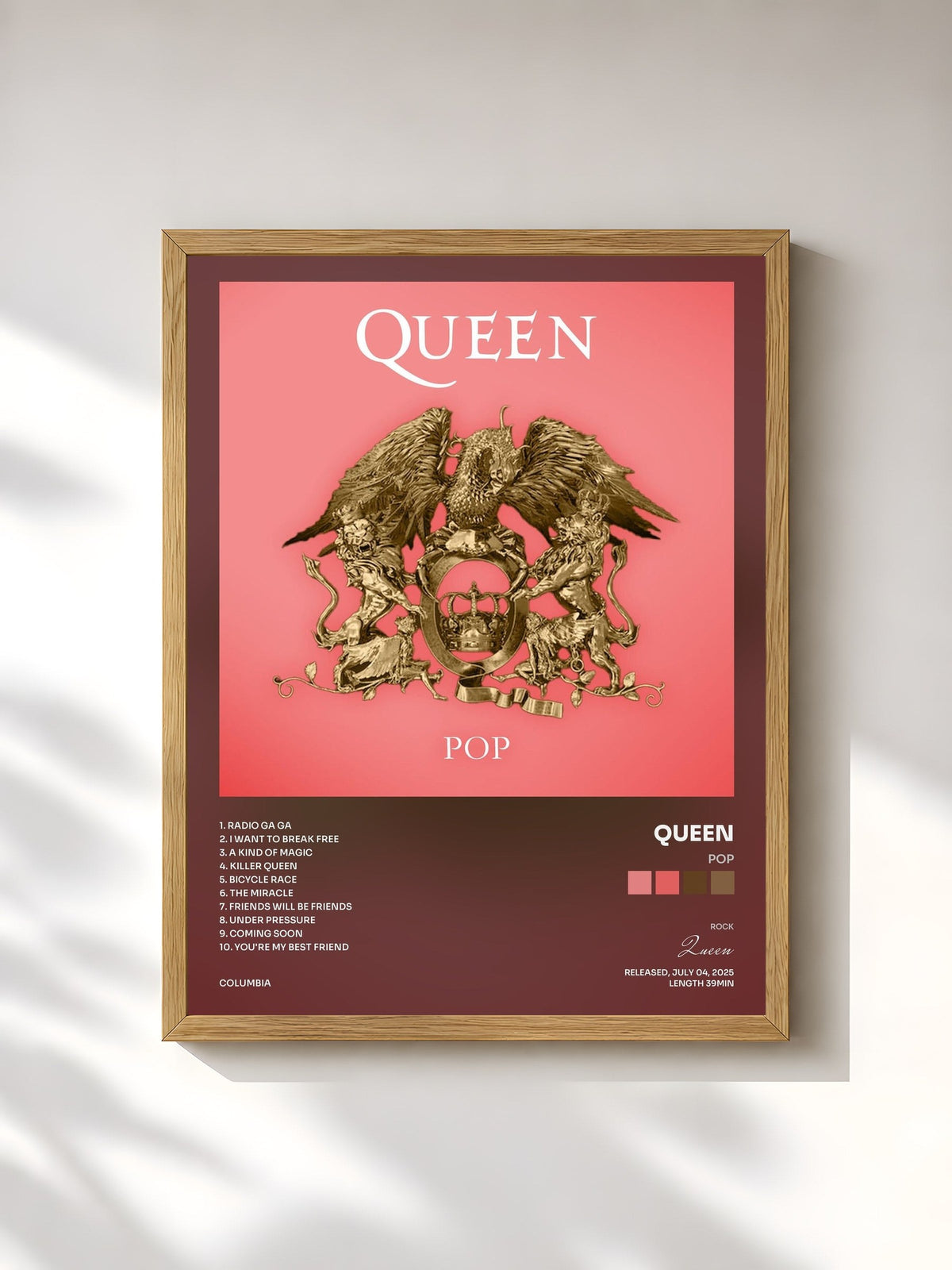 #bois Tableau de l'album Pop de Queen, cadre en bois brut, imprimé et encadré en France
