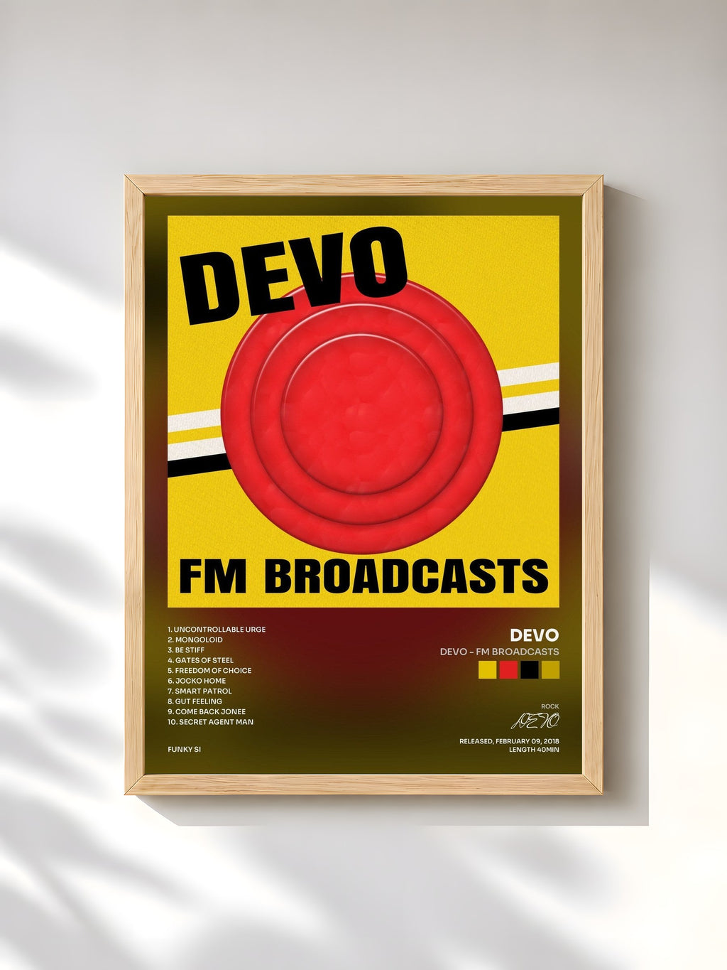 #bois Tableau de l'album Devo - FM Broadcasts de DEVO, cadre en bois brut, imprimé et encadré en France