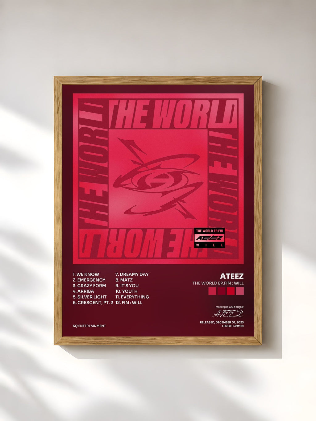 #bois Tableau de l'album THE WORLD EP.FIN : WILL de ATEEZ, cadre en bois brut, imprimé et encadré en France