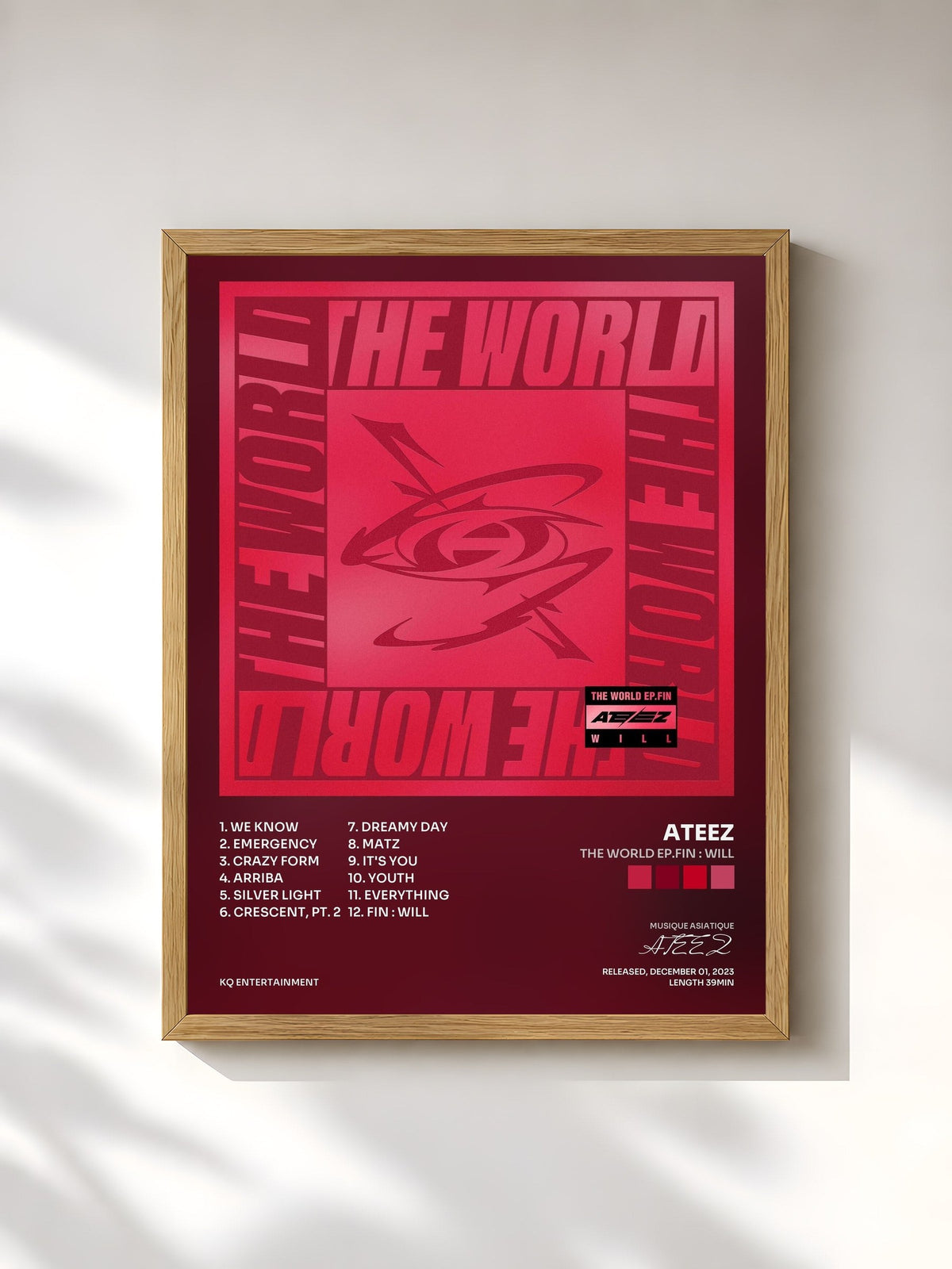 #bois Tableau de l'album THE WORLD EP.FIN : WILL de ATEEZ, cadre en bois brut, imprimé et encadré en France