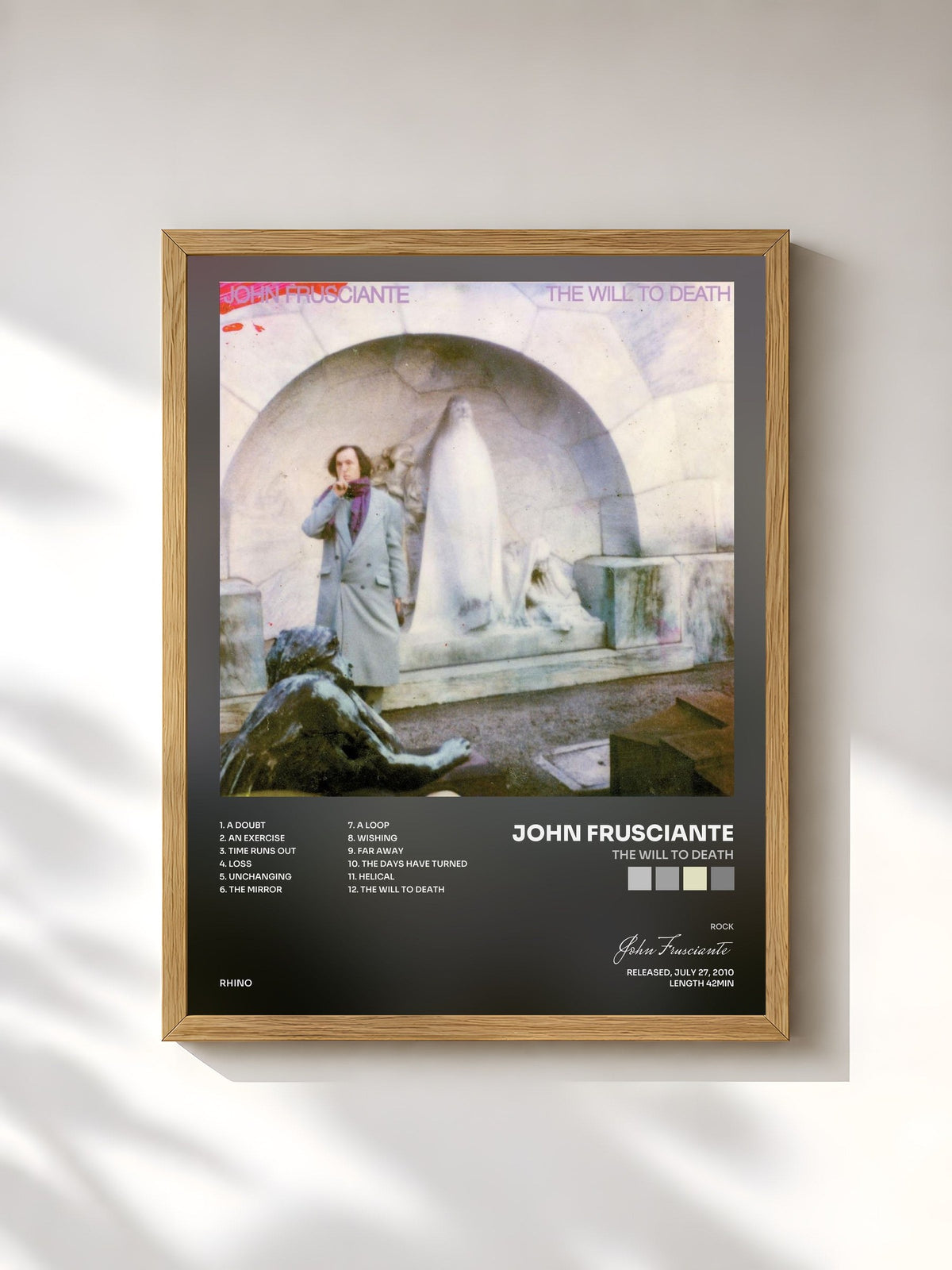 #bois Tableau de l'album The Will To Death de John Frusciante, cadre en bois brut, imprimé et encadré en France