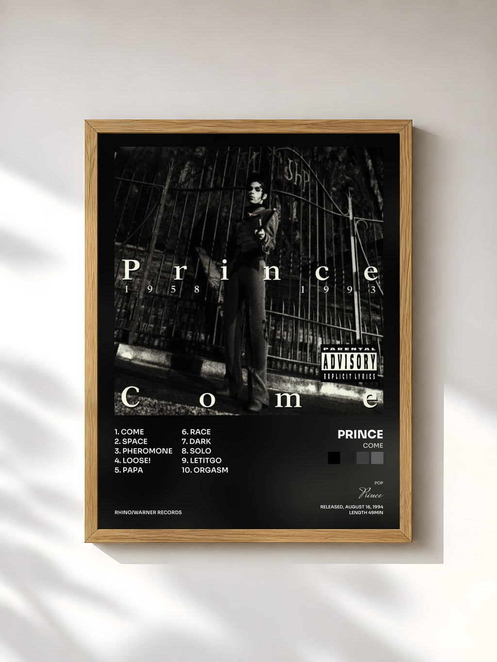 #bois Tableau de l'album Come de Prince, cadre en bois brut, imprimé et encadré en France