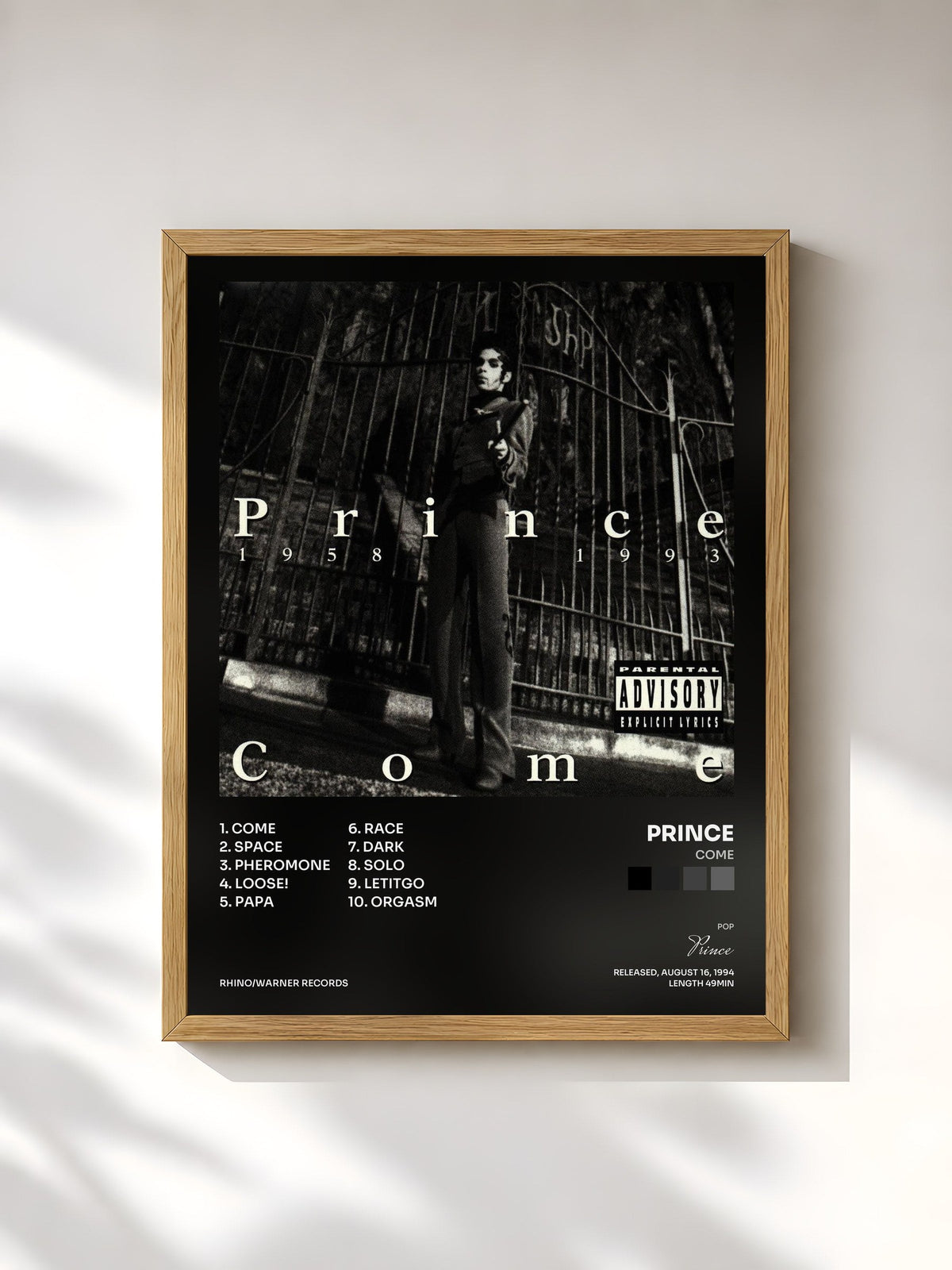 #bois Tableau de l'album Come de Prince, cadre en bois brut, imprimé et encadré en France
