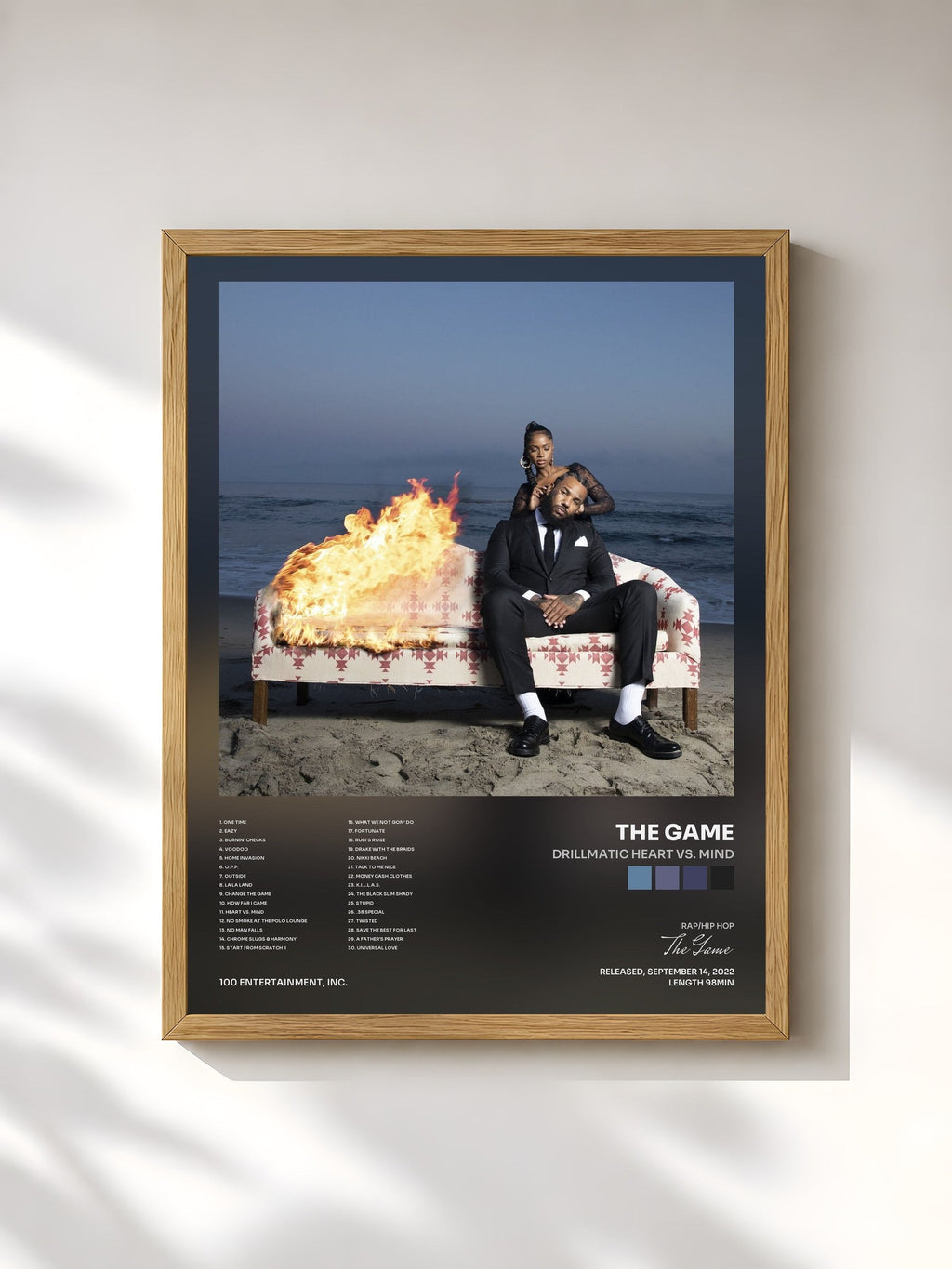 #bois Tableau de l'album DRILLMATIC Heart vs. Mind de The Game, cadre en bois brut, imprimé et encadré en France