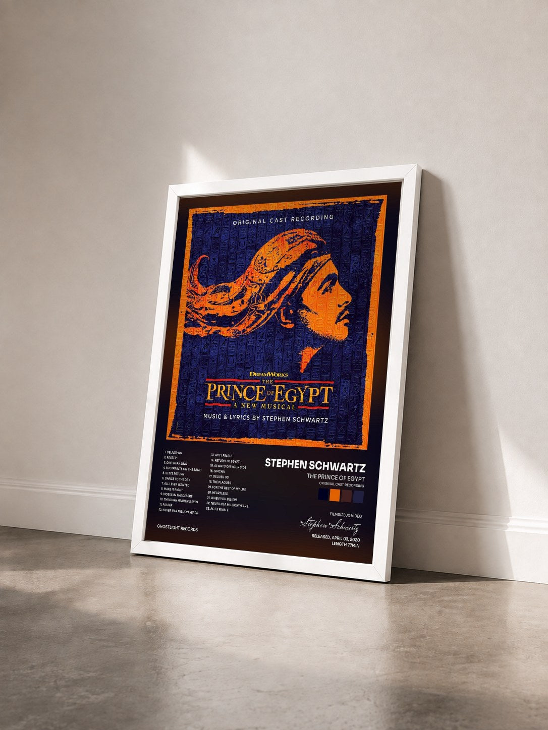 #blanc Tableau de l'album The Prince of Egypt (Original Cast Recording) de Stephen Schwartz vu de trois quarts, cadre blanc