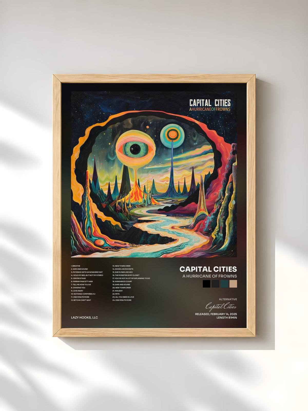 #bois Tableau de l'album A Hurricane of Frowns de Capital Cities, cadre en bois brut, imprimé et encadré en France