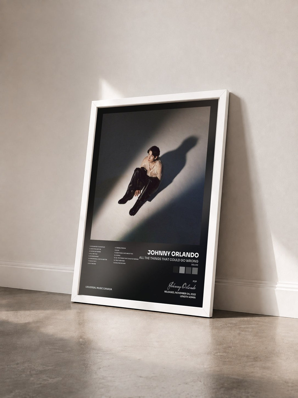 #blanc Tableau de l'album all the things that could go wrong (Deluxe) de Johnny Orlando vu de trois quarts, cadre blanc