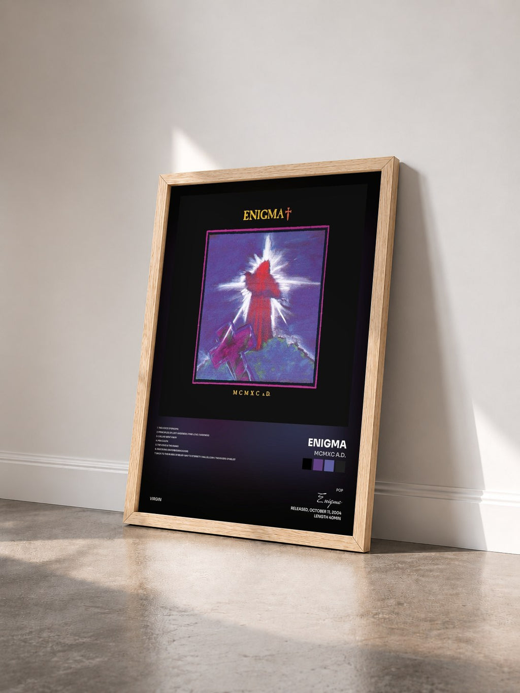 #bois Tableau de l'album MCMXC a.D. de Enigma vu de trois quarts, cadre en bois brut