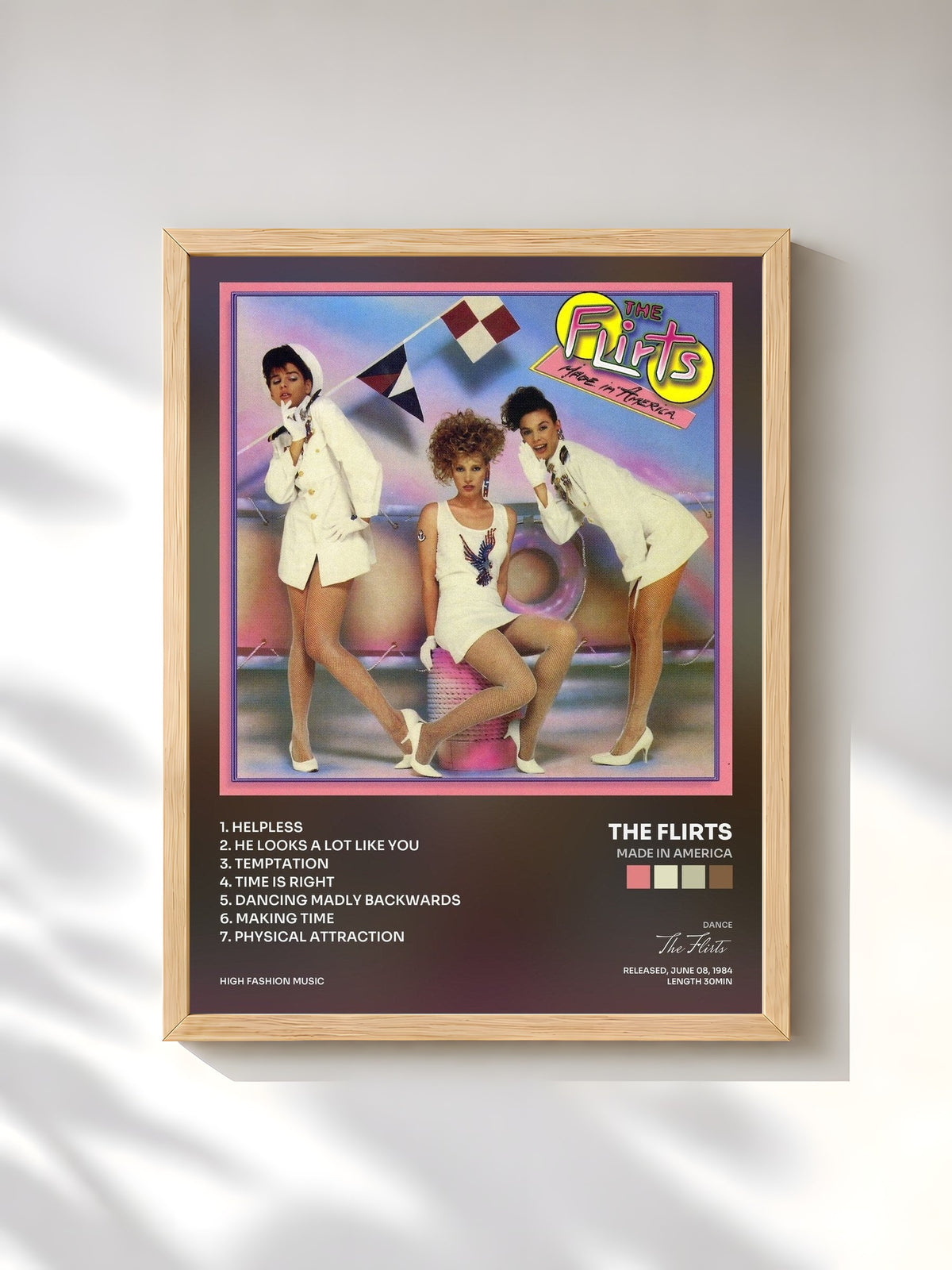 #bois Tableau de l'album Made In America de The Flirts, cadre en bois brut, imprimé et encadré en France