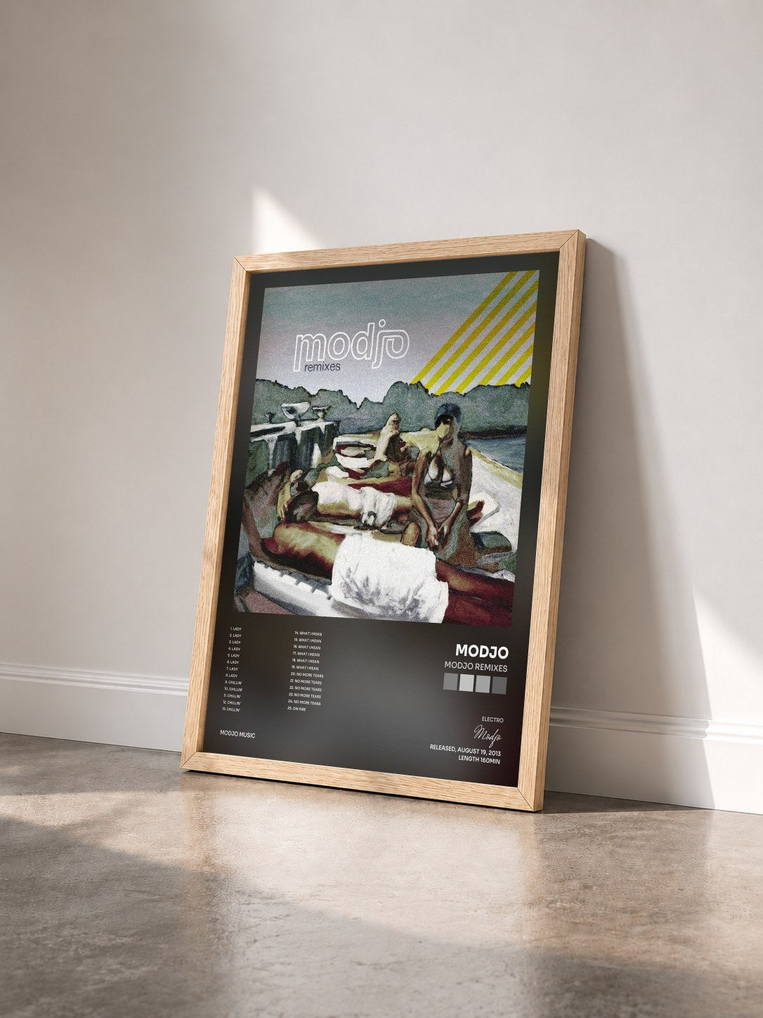 #bois Tableau de l'album Modjo Remixes de Modjo vu de trois quarts, cadre en bois brut