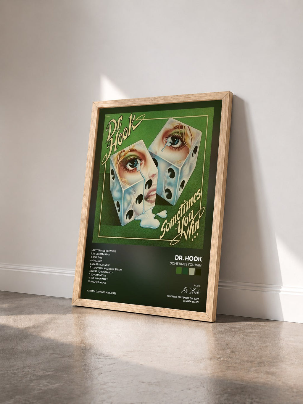 #bois Tableau de l'album Sometimes You Win de Dr. Hook vu de trois quarts, cadre en bois brut