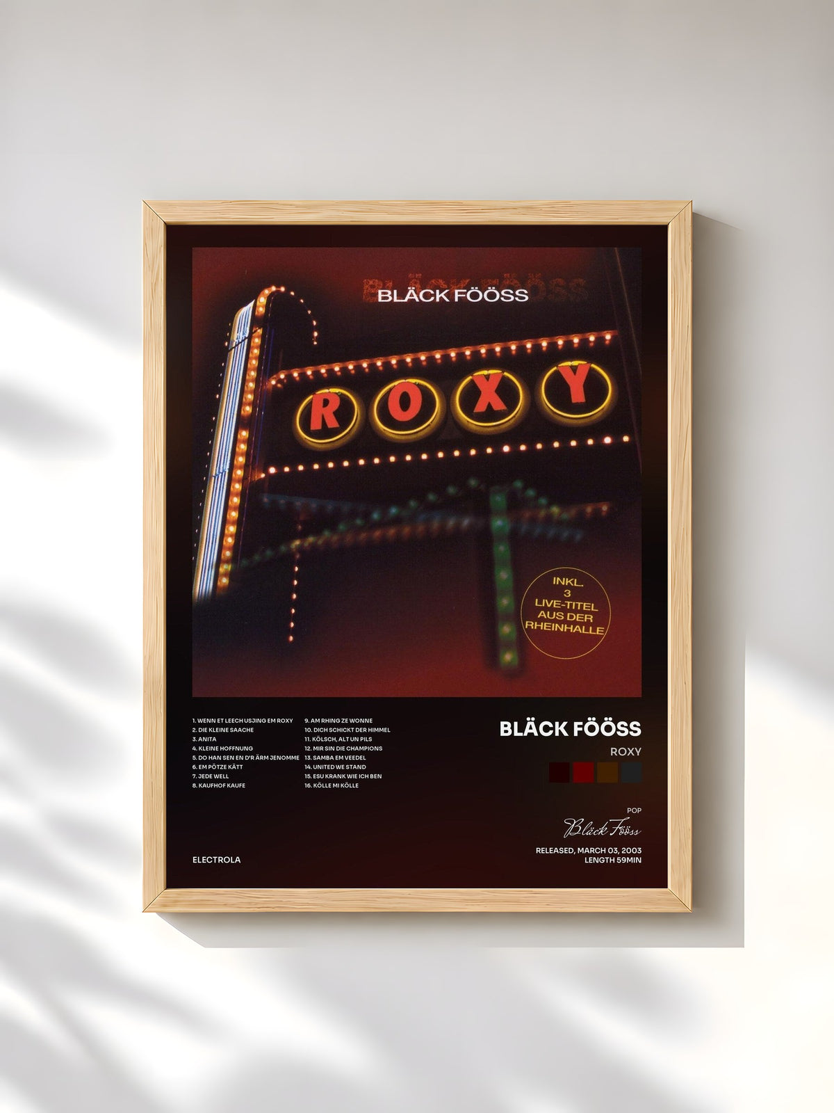 #bois Tableau de l'album Roxy de Bläck Fööss, cadre en bois brut, imprimé et encadré en France