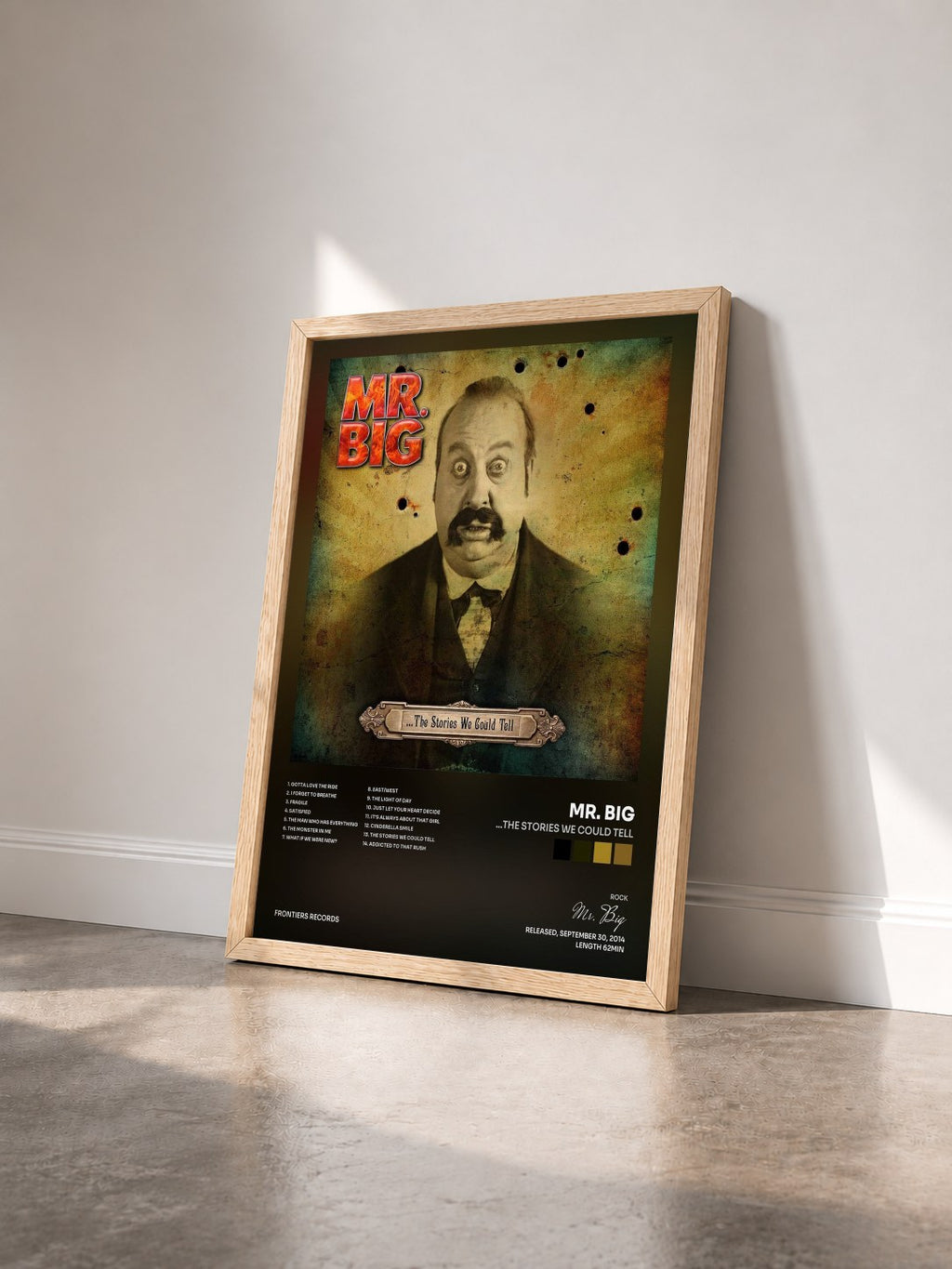 #bois Tableau de l'album ...The Stories We Could Tell de Mr. Big vu de trois quarts, cadre en bois brut