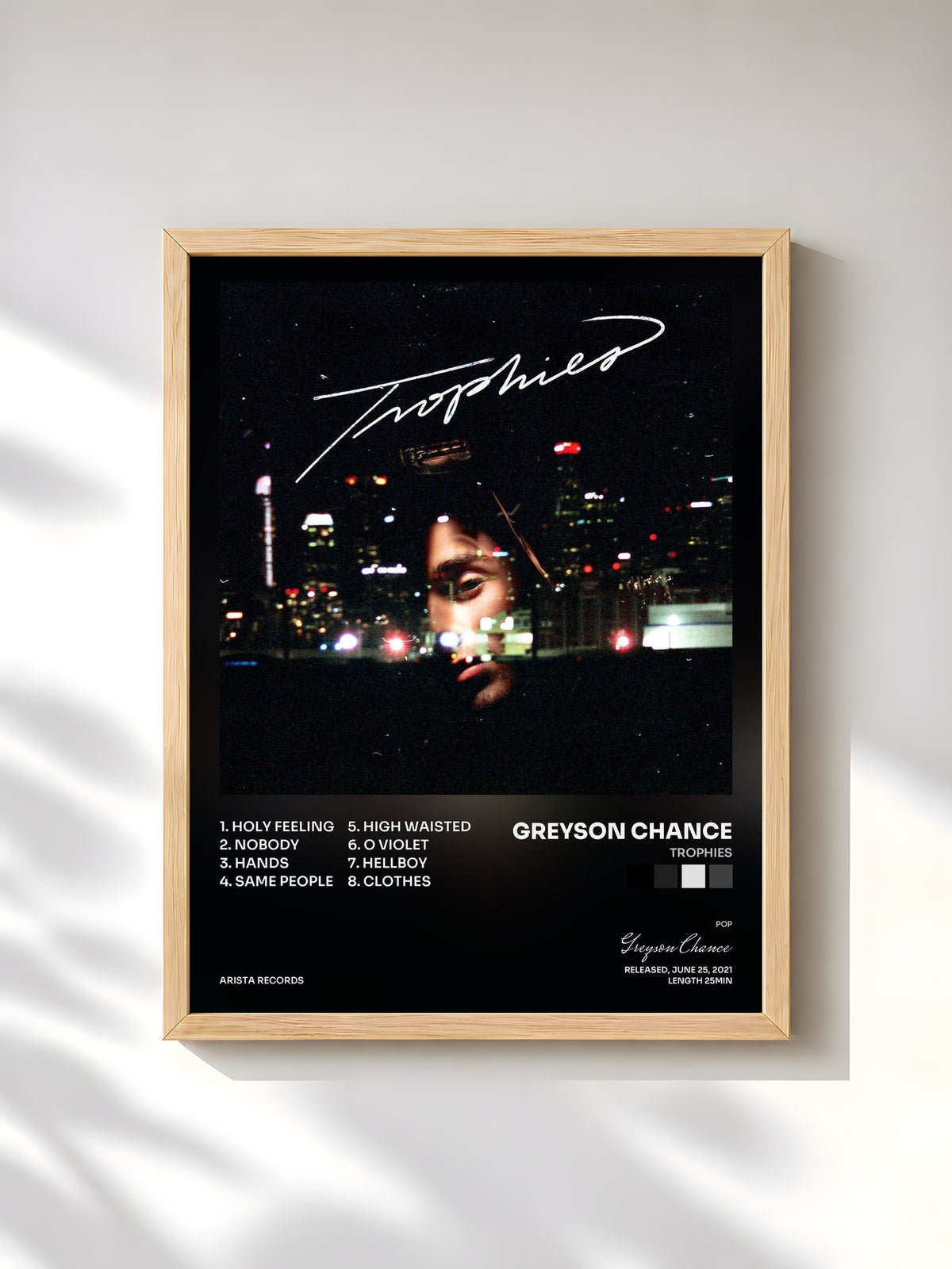 #bois Tableau de l'album Trophies de Greyson Chance, cadre en bois brut, imprimé et encadré en France