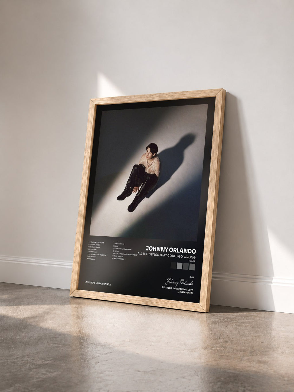 #bois Tableau de l'album all the things that could go wrong (Deluxe) de Johnny Orlando vu de trois quarts, cadre en bois brut