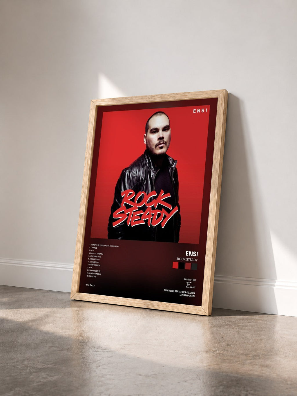 #bois Tableau de l'album Rock Steady de Ensi vu de trois quarts, cadre en bois brut