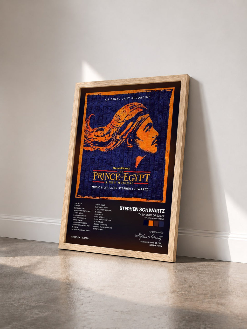 #bois Tableau de l'album The Prince of Egypt (Original Cast Recording) de Stephen Schwartz vu de trois quarts, cadre en bois brut