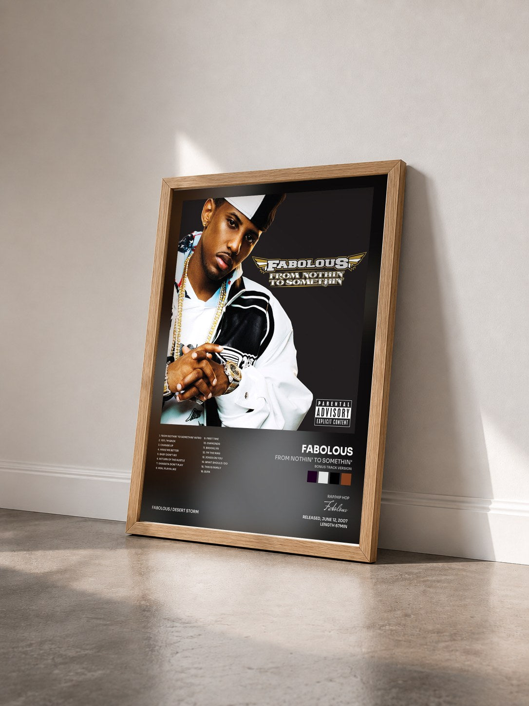 #bois Tableau de l'album From Nothin' To Somethin' (Bonus Track Version) de Fabolous vu de trois quarts, cadre en bois brut