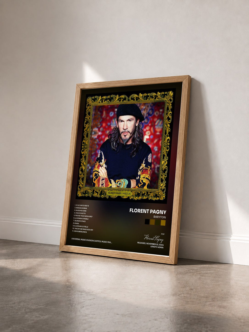 #bois Tableau de l'album Baryton de Florent Pagny vu de trois quarts, cadre en bois brut