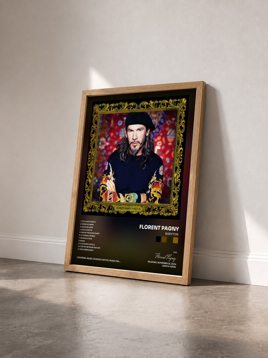 #bois Tableau de l'album Baryton de Florent Pagny vu de trois quarts, cadre en bois brut