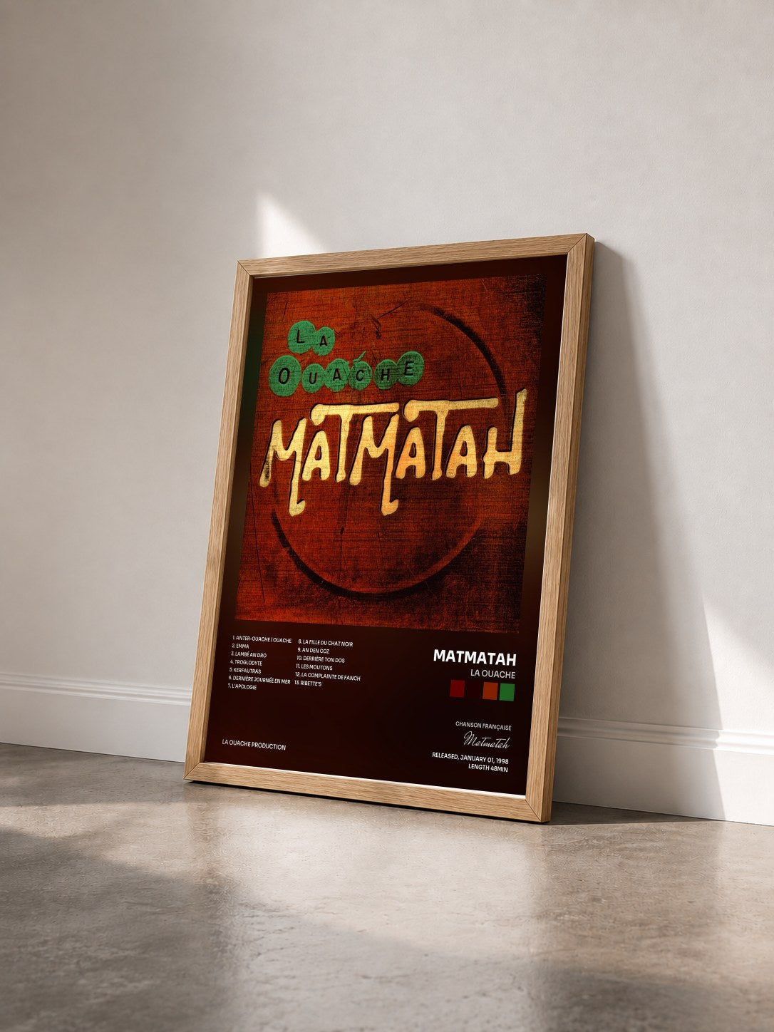 #bois Tableau de l'album La Ouache de Matmatah vu de trois quarts, cadre en bois brut