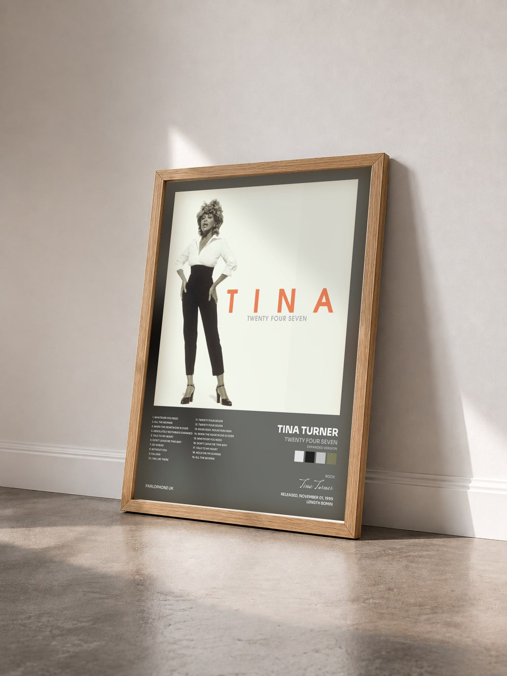#bois Tableau de l'album Twenty Four Seven (Expanded Version) de Tina Turner vu de trois quarts, cadre en bois brut