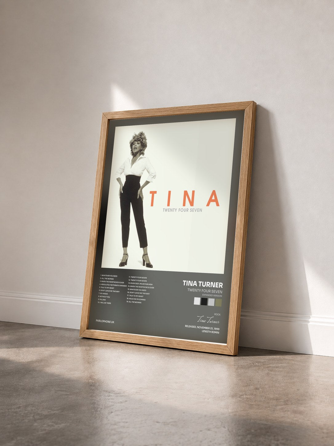 #bois Tableau de l'album Twenty Four Seven (Expanded Version) de Tina Turner vu de trois quarts, cadre en bois brut