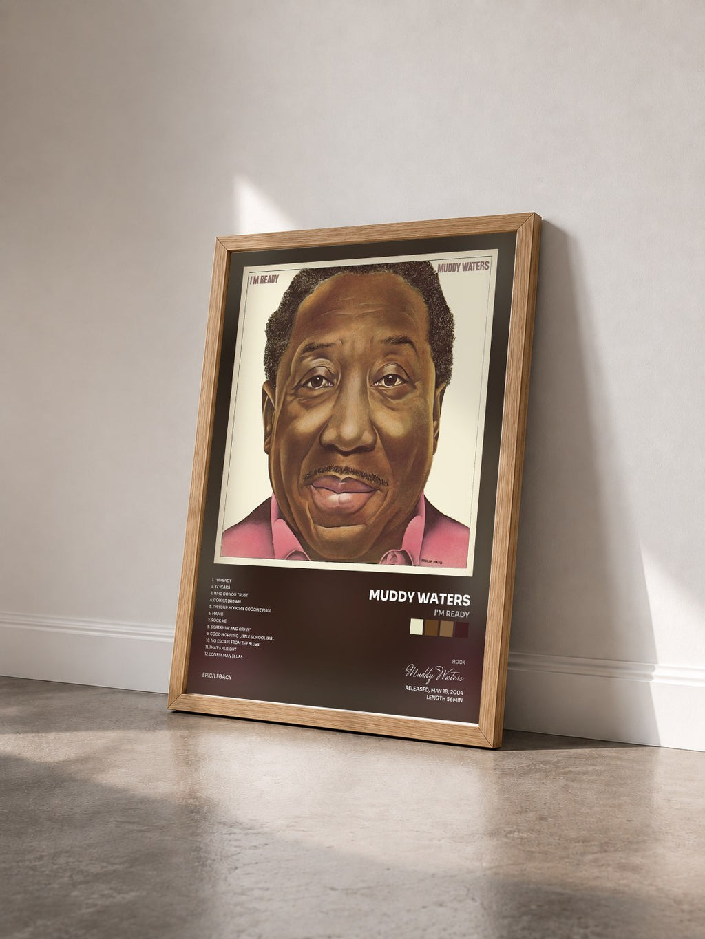 #bois Tableau de l'album I'm Ready de Muddy Waters vu de trois quarts, cadre en bois brut