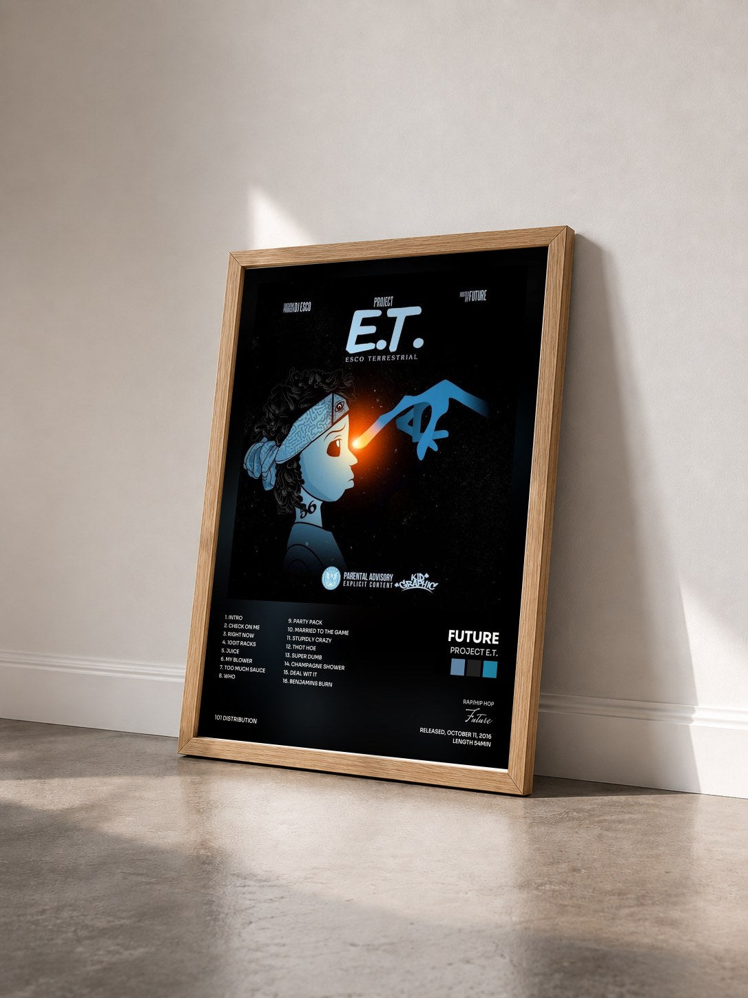#bois Tableau de l'album Project E.T. de Future vu de trois quarts, cadre en bois brut