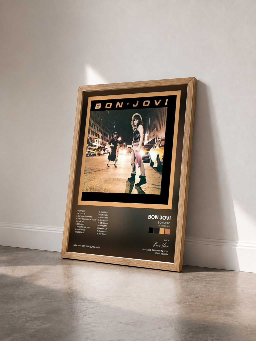 #bois Tableau de l'album Bon Jovi (Deluxe Edition) de Bon Jovi vu de trois quarts, cadre en bois brut