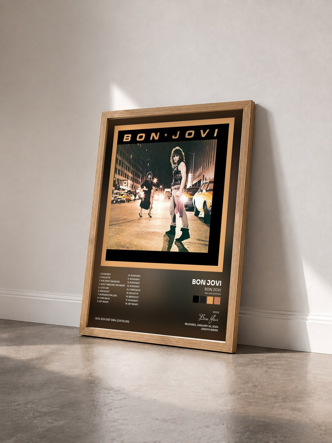 #bois Tableau de l'album Bon Jovi (Deluxe Edition) de Bon Jovi vu de trois quarts, cadre en bois brut