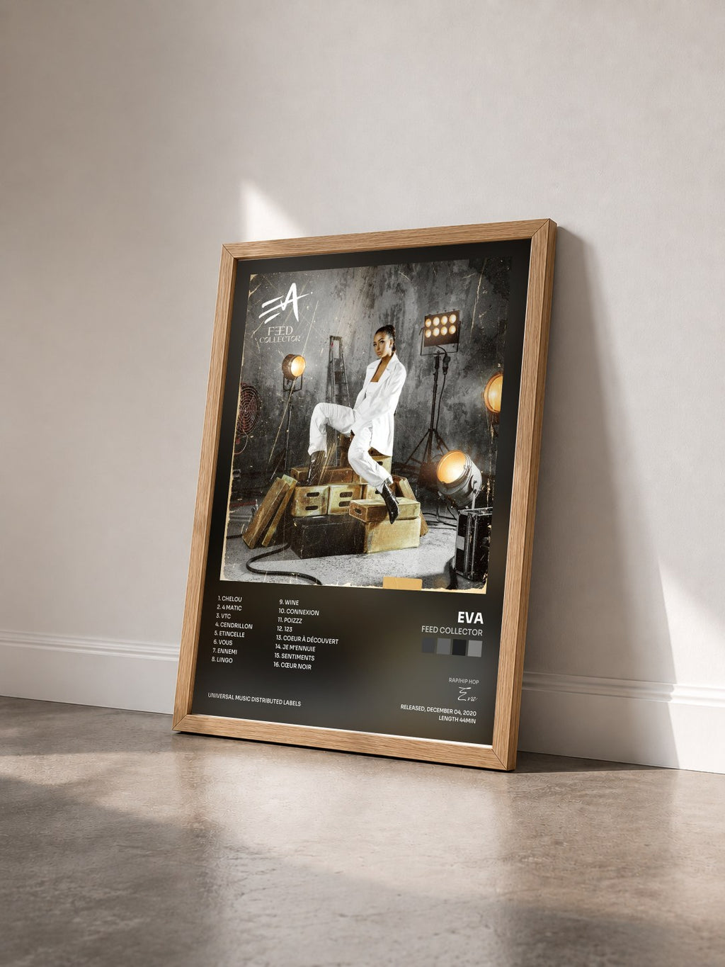 #bois Tableau de l'album Feed Collector de Eva vu de trois quarts, cadre en bois brut