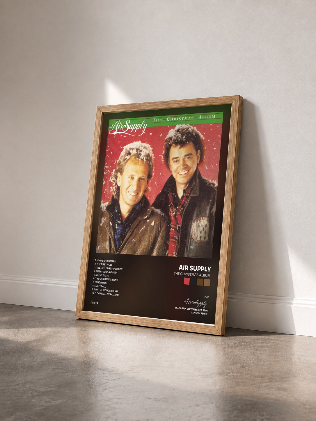 #bois Tableau de l'album The Christmas Album de Air Supply vu de trois quarts, cadre en bois brut
