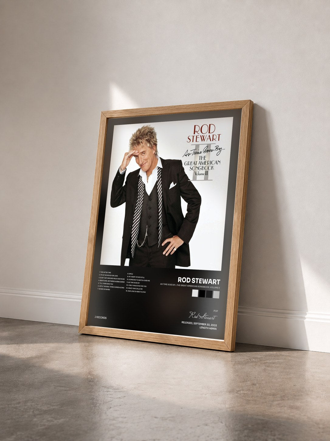 #bois Tableau de l'album As Time Goes By...The Great American Songbook: Volume II de Rod Stewart vu de trois quarts, cadre en bois brut