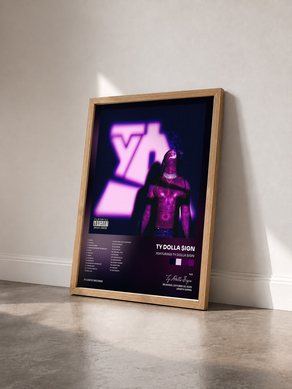 #bois Tableau de l'album Featuring Ty Dolla $ign de Ty Dolla $ign vu de trois quarts, cadre en bois brut