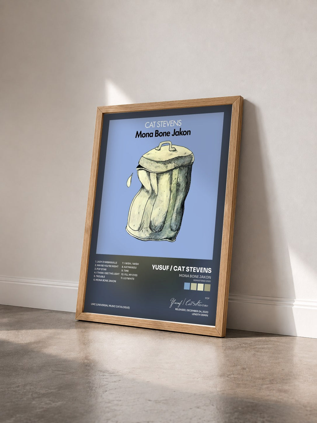 #bois Tableau de l'album Mona Bone Jakon (Remastered 2020) de Yusuf / Cat Stevens vu de trois quarts, cadre en bois brut