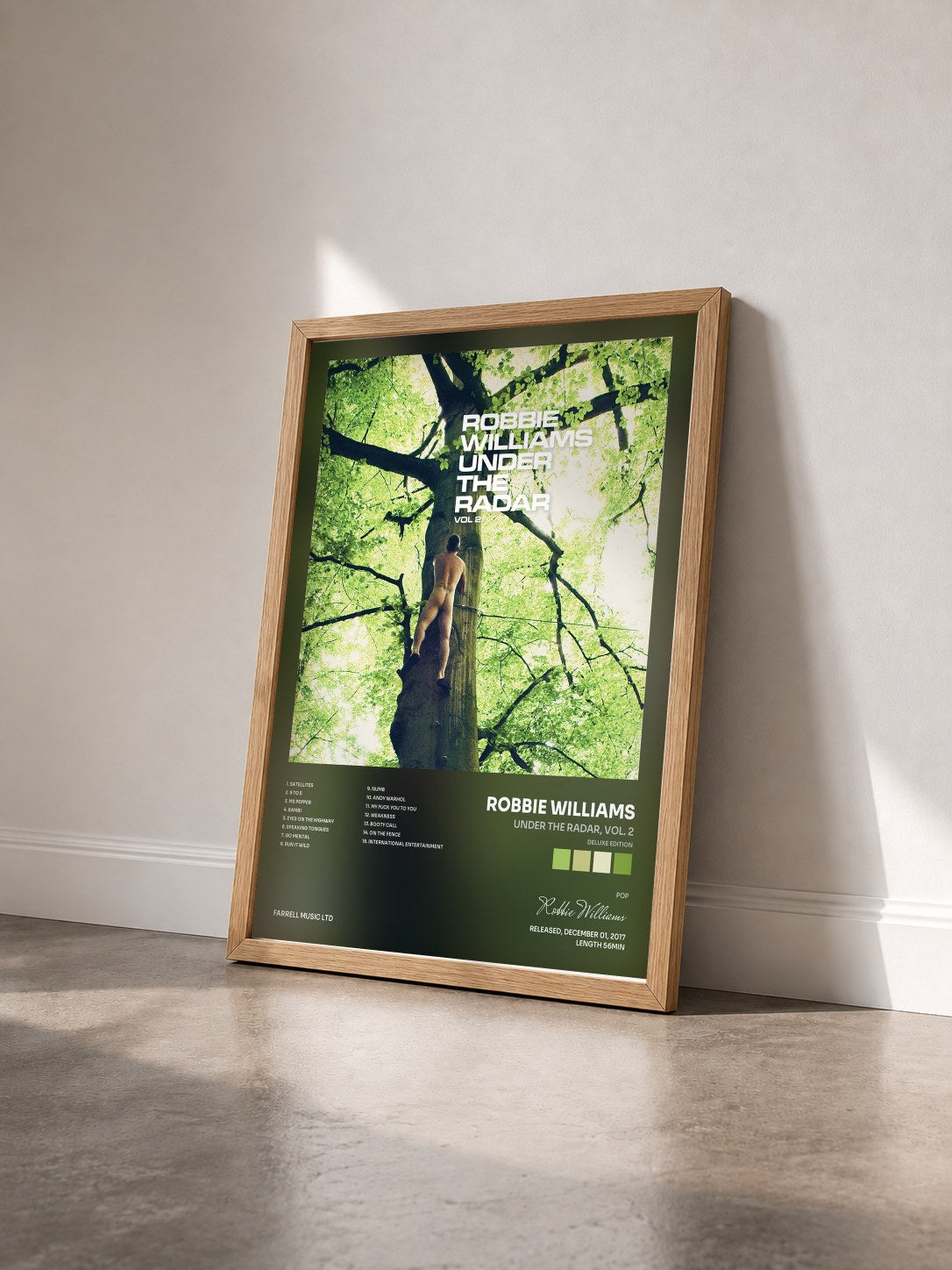 #bois Tableau de l'album Under The Radar, Vol. 2 (Deluxe Edition) de Robbie Williams vu de trois quarts, cadre en bois brut