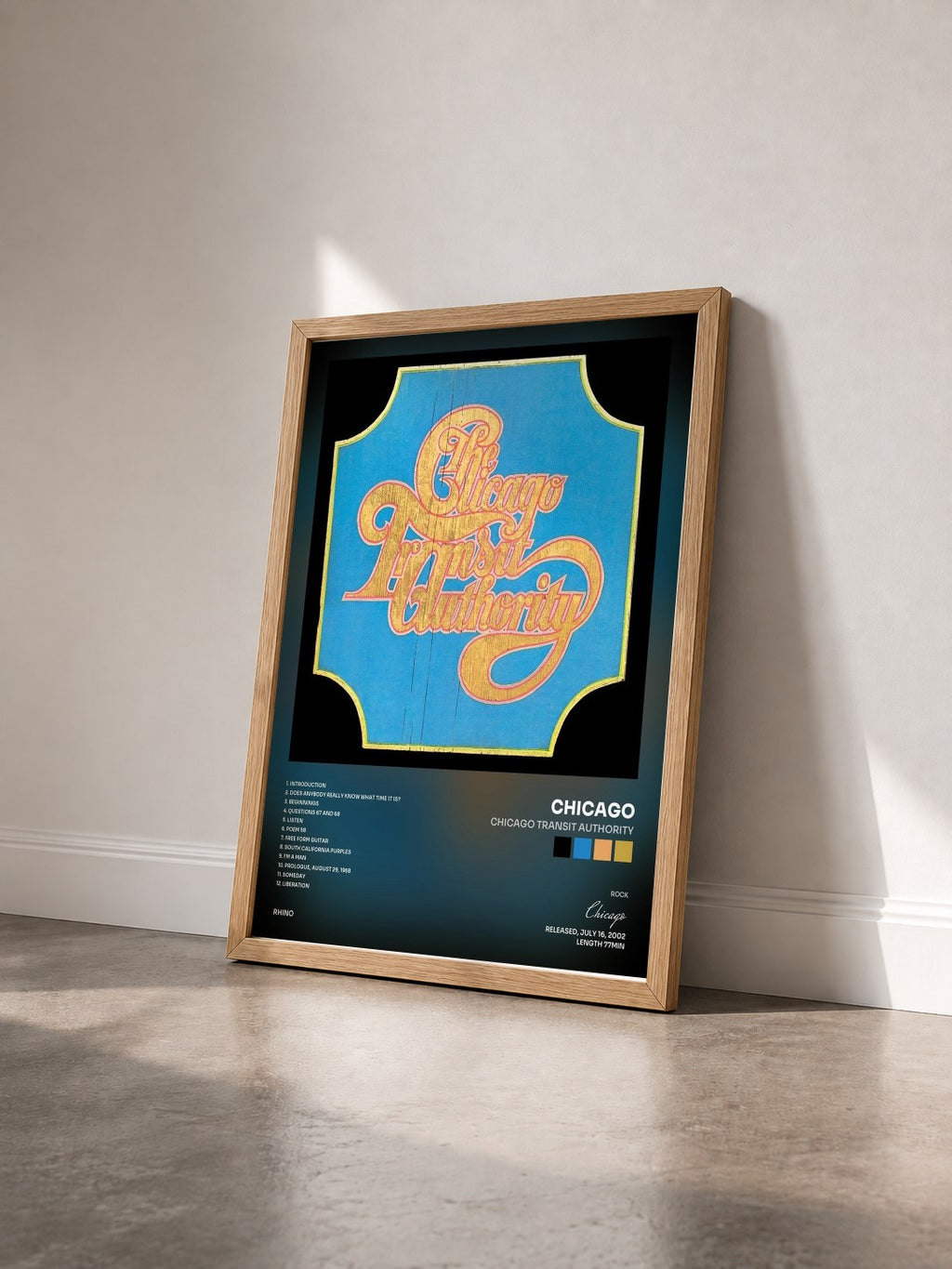 #bois Tableau de l'album Chicago Transit Authority de Chicago vu de trois quarts, cadre en bois brut