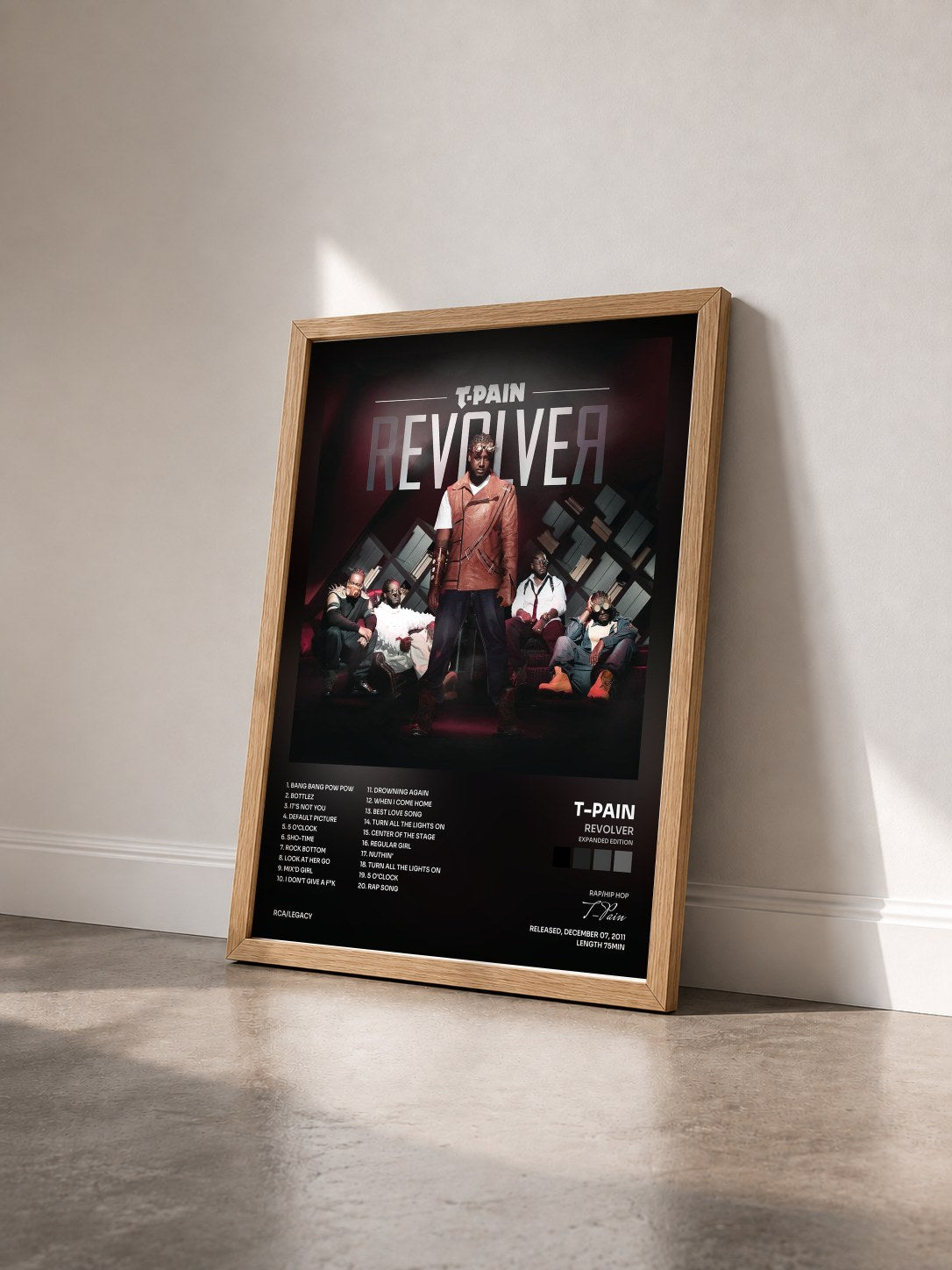#bois Tableau de l'album Revolver (Expanded Edition) de T-Pain vu de trois quarts, cadre en bois brut