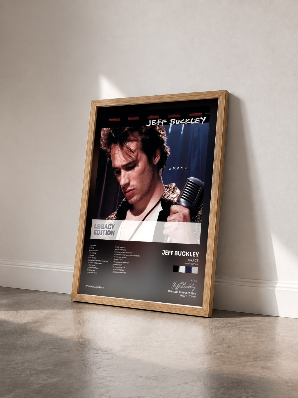 #bois Tableau de l'album Grace (Legacy Edition) de Jeff Buckley vu de trois quarts, cadre en bois brut