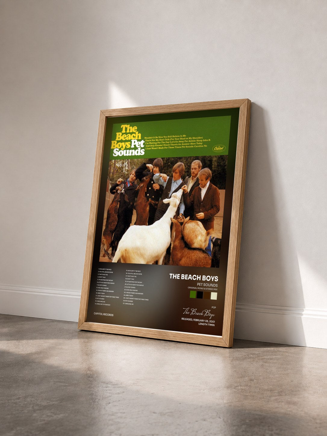 #bois Tableau de l'album Pet Sounds (Original Mono & Stereo Mix) de The Beach Boys vu de trois quarts, cadre en bois brut