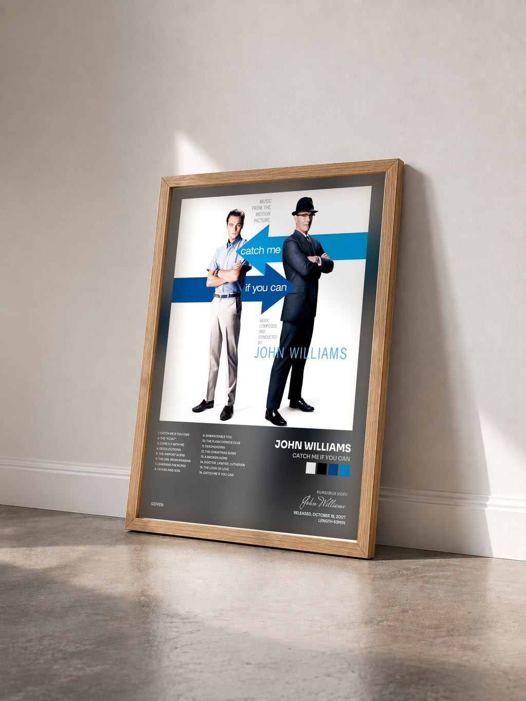 #bois Tableau de l'album Catch Me If You Can de John Williams vu de trois quarts, cadre en bois brut