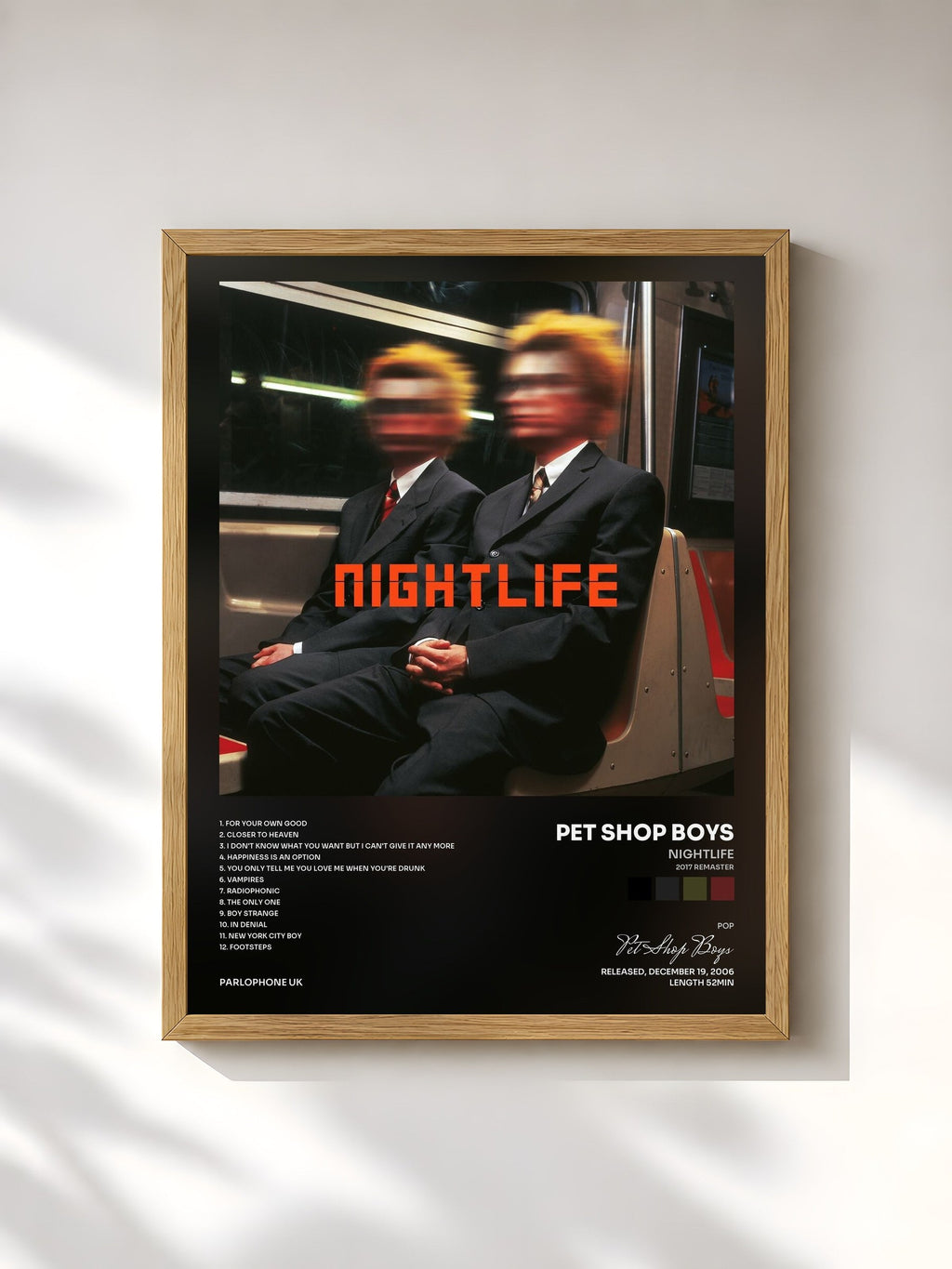 #bois Tableau de l'album Nightlife (2017 Remaster) de Pet Shop Boys, cadre en bois brut, imprimé et encadré en France